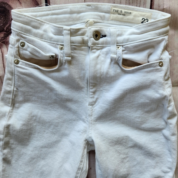 Rag & Bone "Nina High Rise Ankle Flare" Cropped Jeans White | Women's Size 23 - Picture 5 of 15